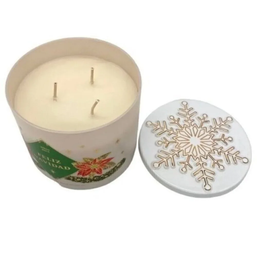Bath & Body Works Feliz Navidad 3-Wick Candle Snowflake Lid